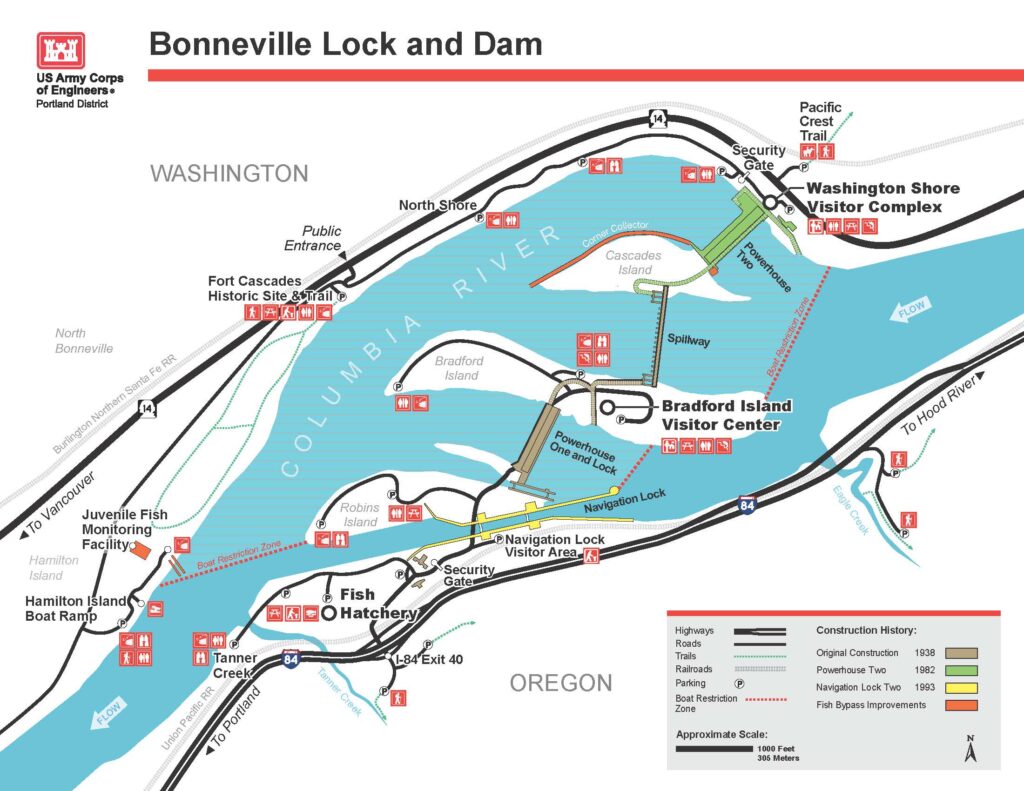 Map of grounds at bonneville dam